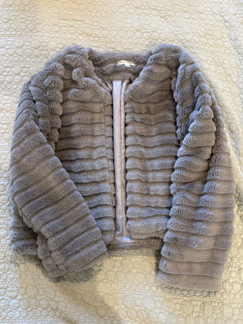 Plush Ribbed Faux-Fur Jacket in Taupe